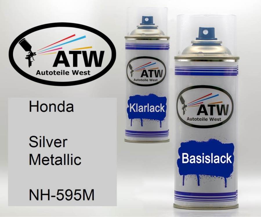 Honda, Silver Metallic, NH-595M: 400ml Sprühdose + 400ml Klarlack - Set, von ATW Autoteile West.